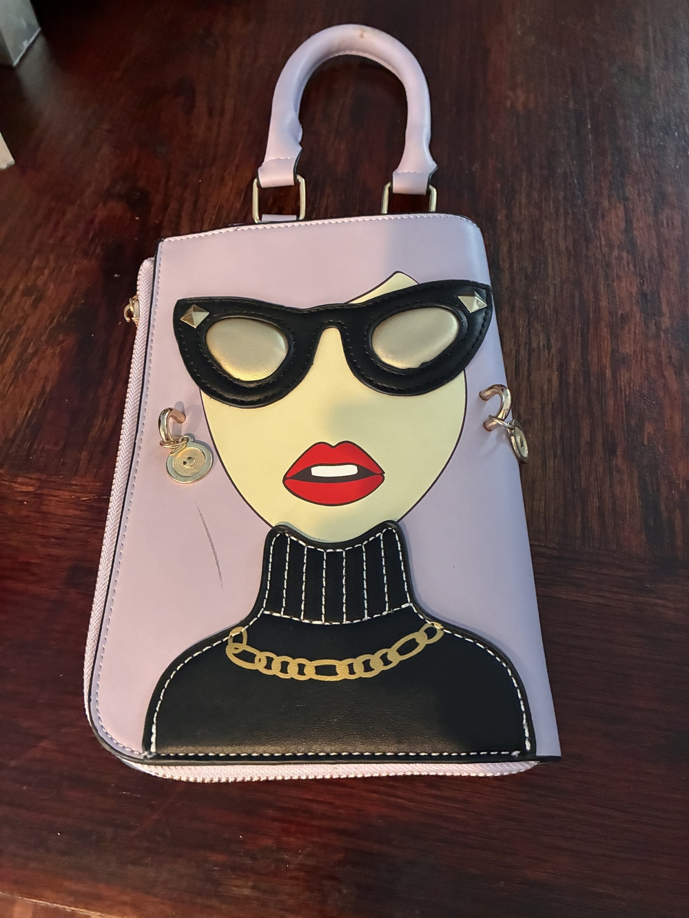 Women’s Lilac Novelty Face Tote Bag with Black Accent